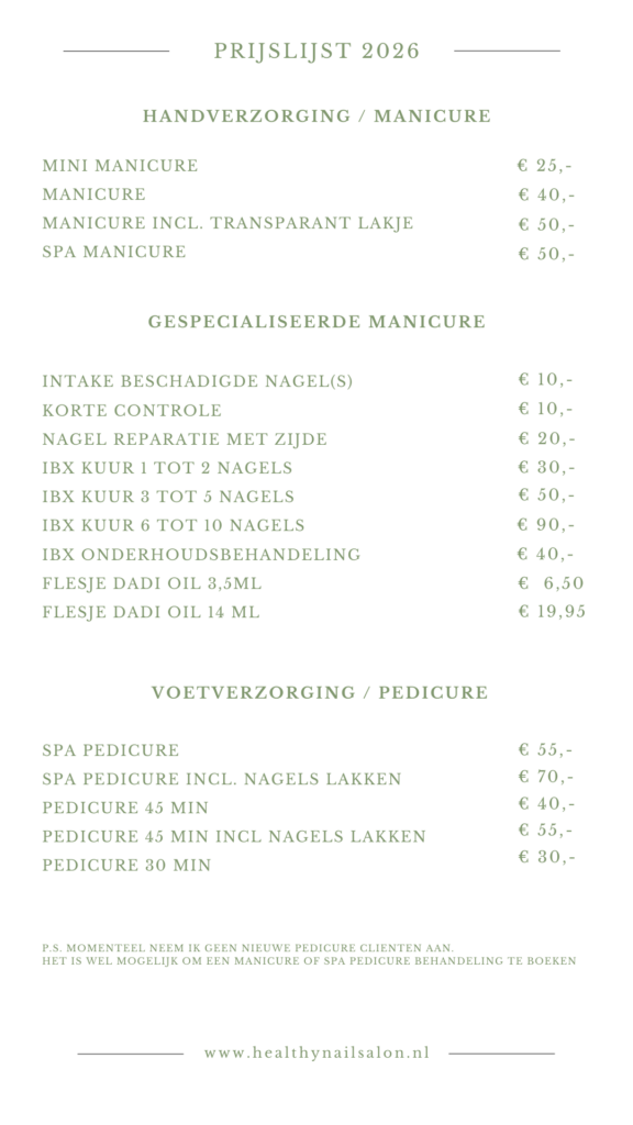 Prijslijst 2026