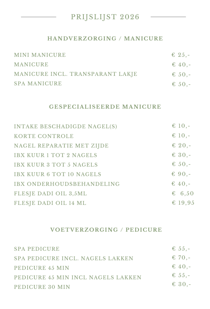 Prijslijst 2026