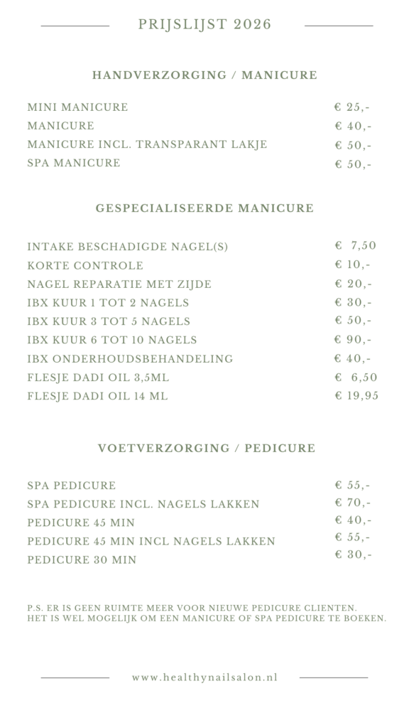Prijslijst 2026