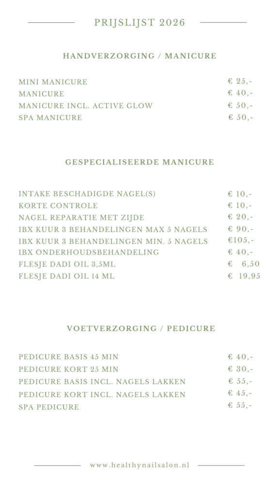 Prijslijst 2026