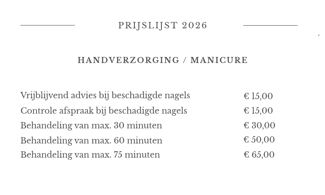 Prijslijst Salon